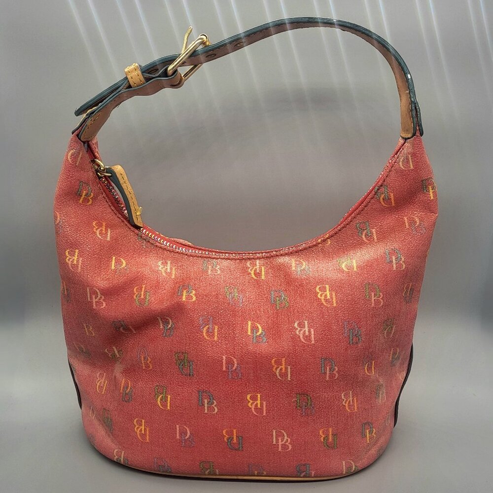 Dooney & Bourke Coral Coated Canvas Rainbow Logo Handbag